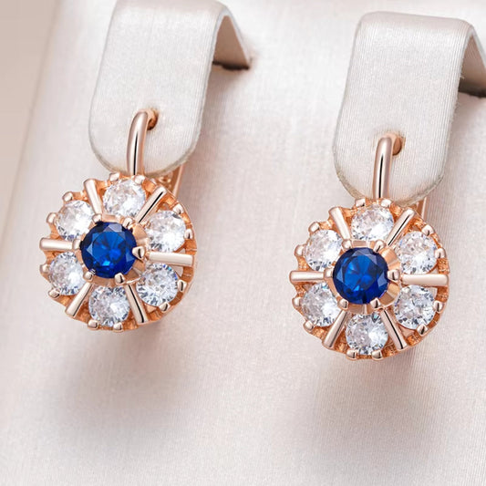 Rounded Blue Crystal Rounded Earrings