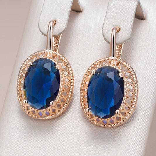 Elegant Blue Rounded Crystal Earrings