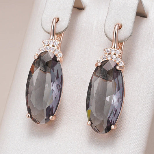 Elegant Black Crystal Oval Gold Earrings