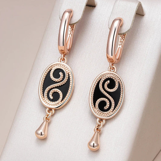 Elegant Black Enamel Dangling Earrings