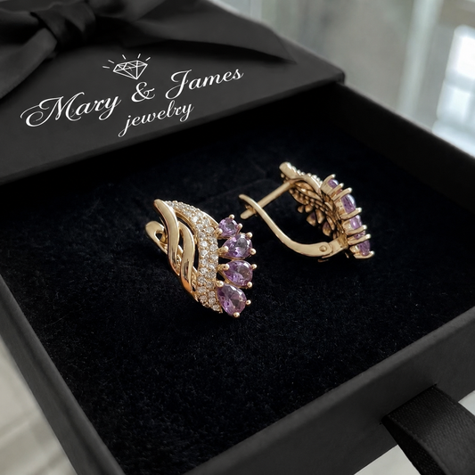 Nyvella Violet Feather Earrings | Rose Gold