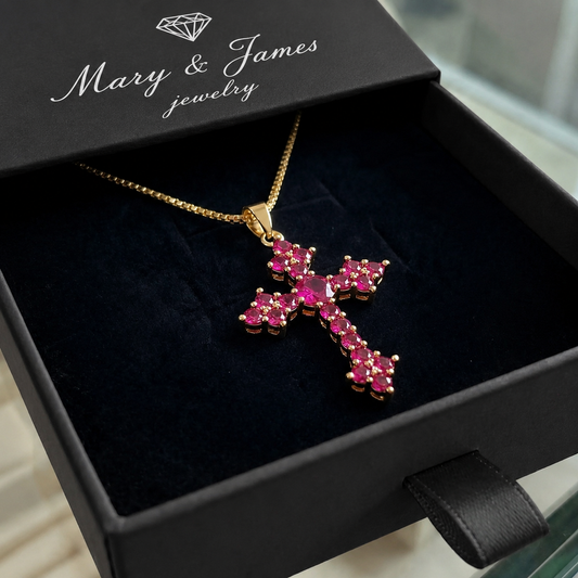 Pink Cluster Cross Necklace | Gold