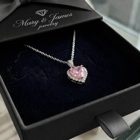 Pink Heart Radiance Necklace | White Gold