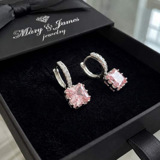 Pink Radiance Huggie Earrings | White Gold
