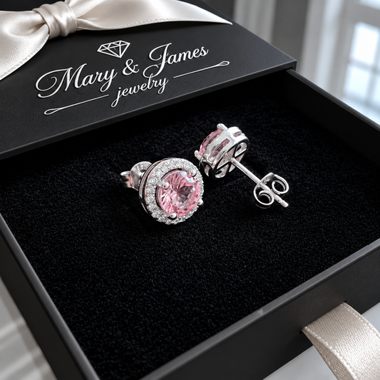 Pink Round Pave Studs | White Gold