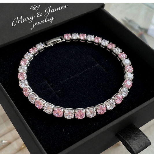 Pink Sapphire Duo Tennis Bracelet | White Gold