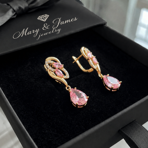 Pink Sapphire Glimmer Drop Earrings | Gold