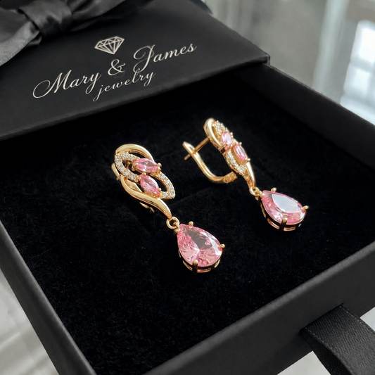 Pink Sapphire Glimmer Drop Earrings | Gold
