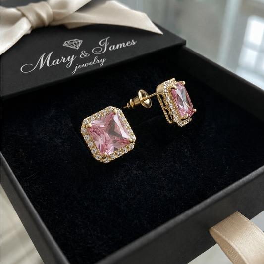 Pink Sapphire Pave Studs | Gold