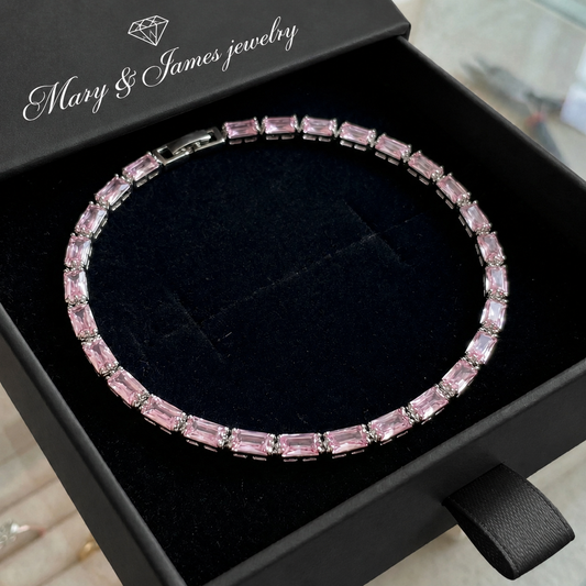Pink Sapphire Prism Tennis Bracelet | White Gold