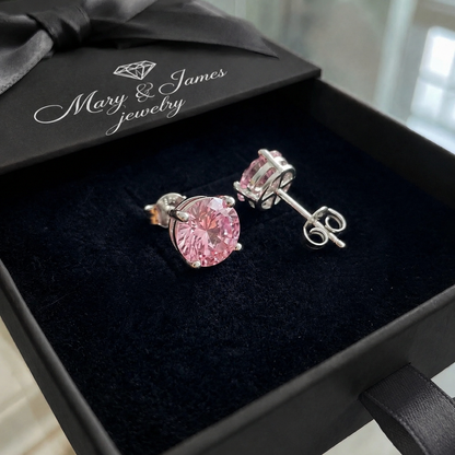 Pink Sapphire Round Studs | White Gold