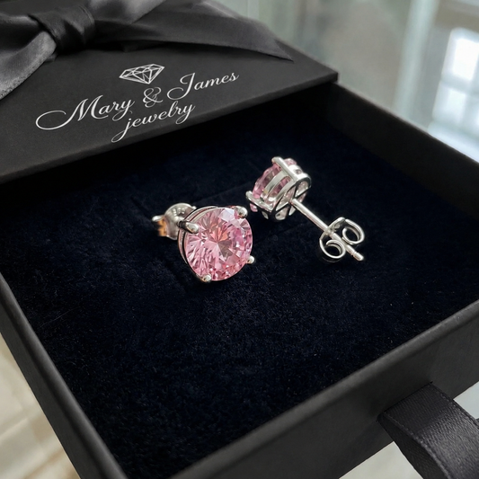 Pink Sapphire Round Studs | White Gold