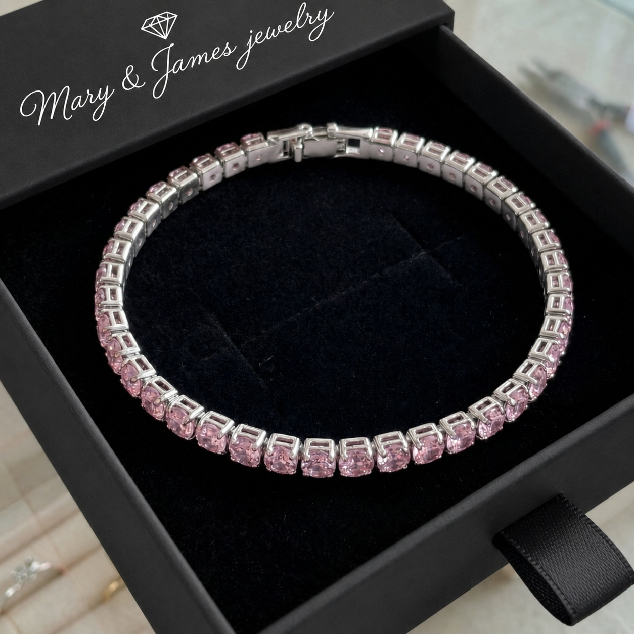 Pink Sapphire Tennis Bracelet | White Gold