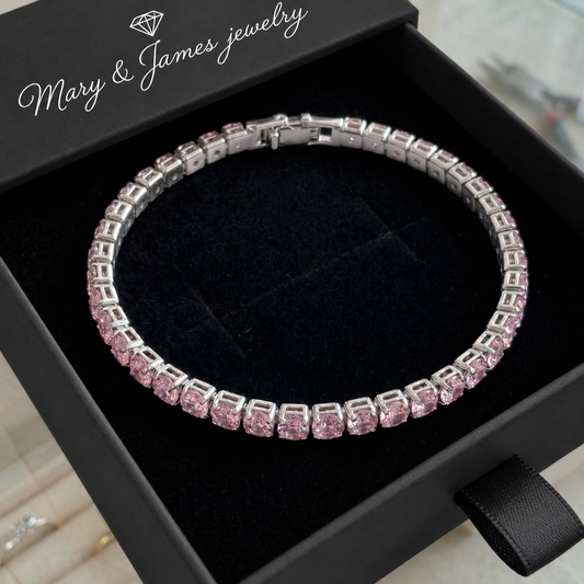 Pink Sapphire Tennis Bracelet | White Gold