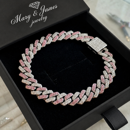 Pink Shimmer Cuban Bracelet | White Gold