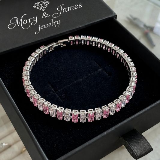 Pink Stripe Tennis Bracelet | White Gold