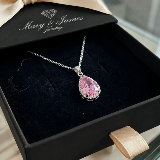 Pink Teardrop Necklace | White Gold