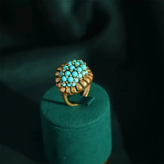 Inlaid Blue Stones Golden Ring