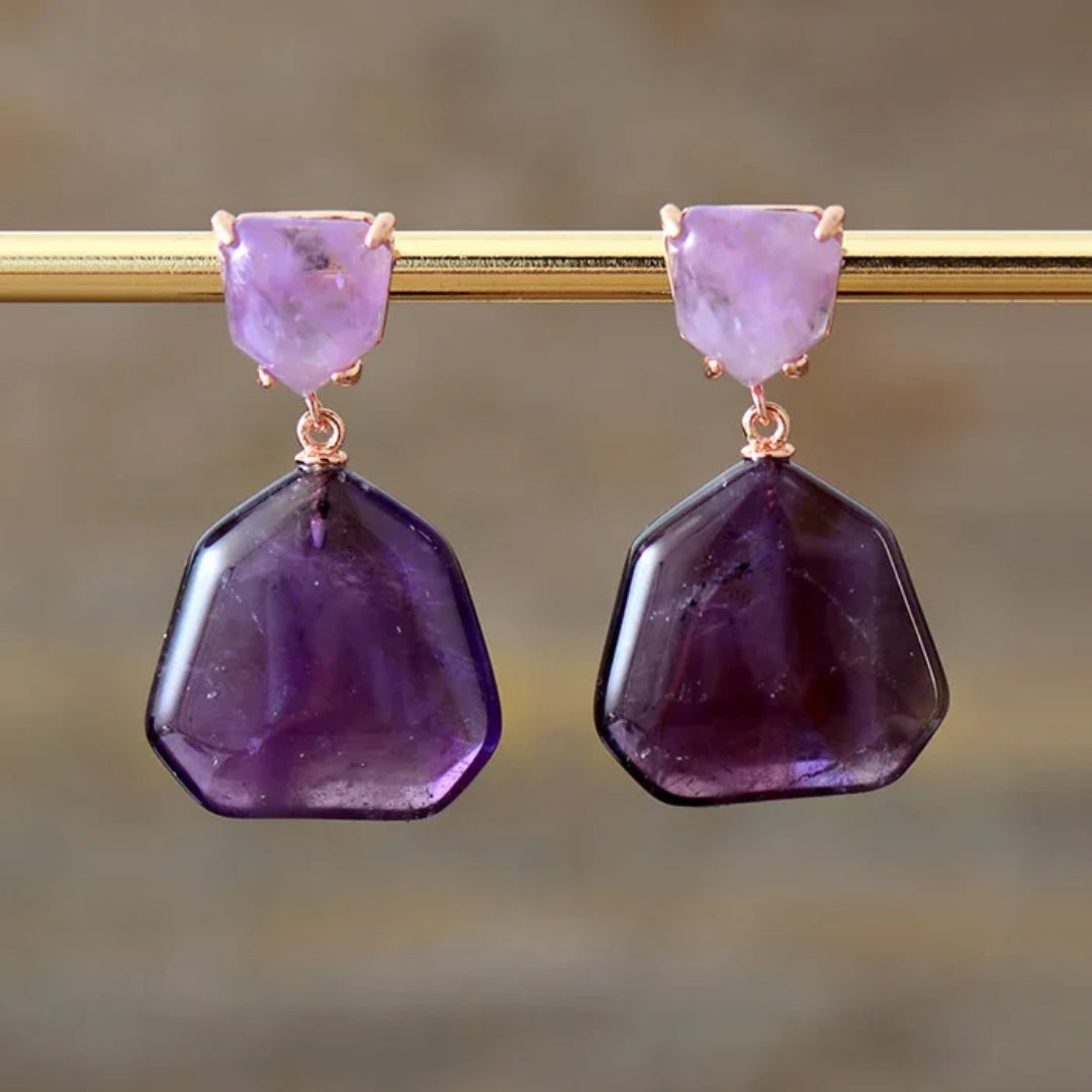 Violet Nature Stone & Glass Earrings