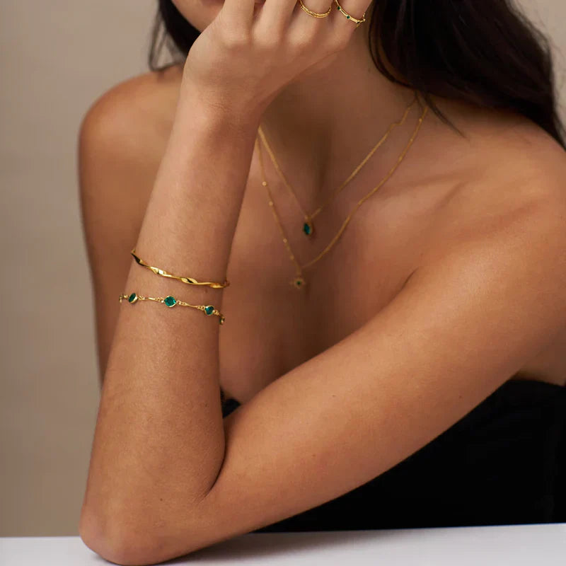 Emerald Link Chain Bracelet | Gold 18k