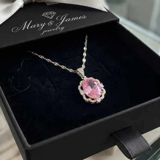 Rose Oval Crown Halo Necklace | White Gold
