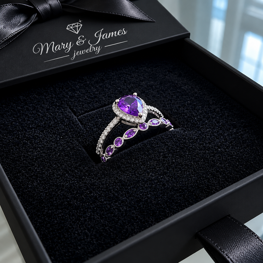 Teardrop Amethyst Ring Set | White Gold
