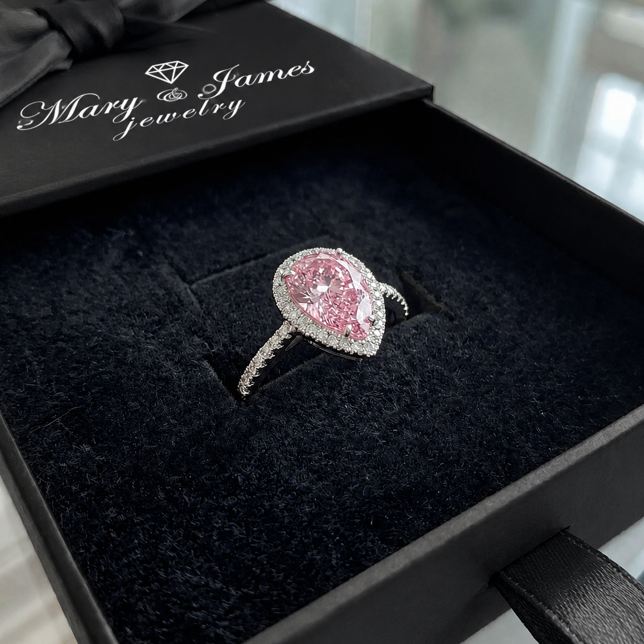 Teardrop Pink Sapphire Ring | White Gold