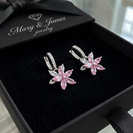 Thalia Pink Petalburst Earrings | White Gold