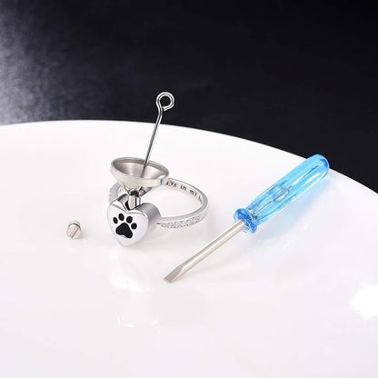 Love Heart Paw Print Urn Ring – Pet Memorial Cremation Jewelry