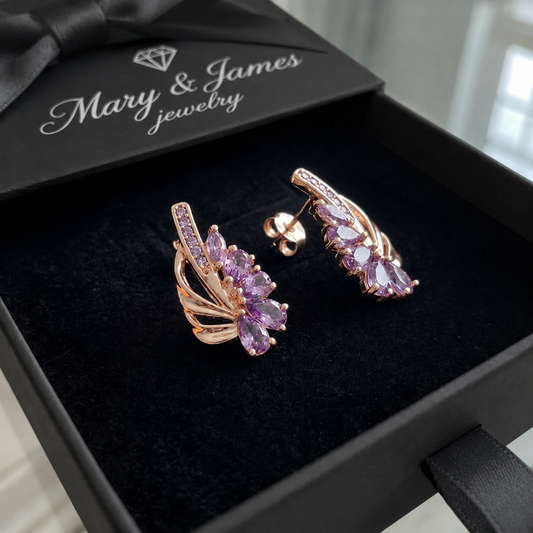 Viorelle Amethyst Wing Earrings | Rose Gold